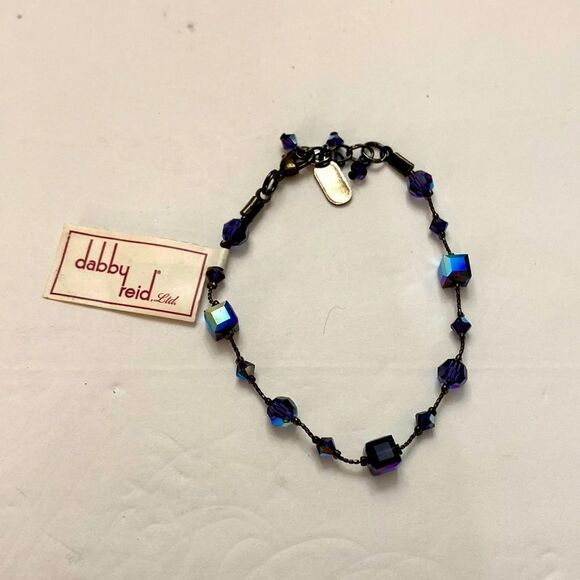 Dabby reid blue iridescent geometric shape crystal bracelet hematite color chain - Picture 1 of 2
